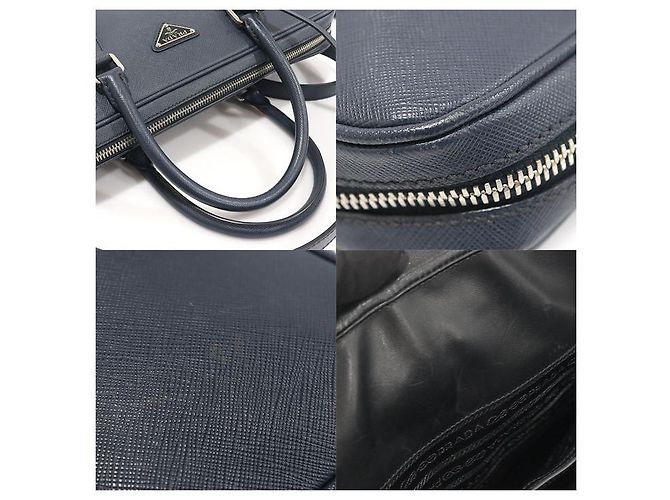 Prada Navy Saffiano Leather Workbag Briefcase Blue - view 6