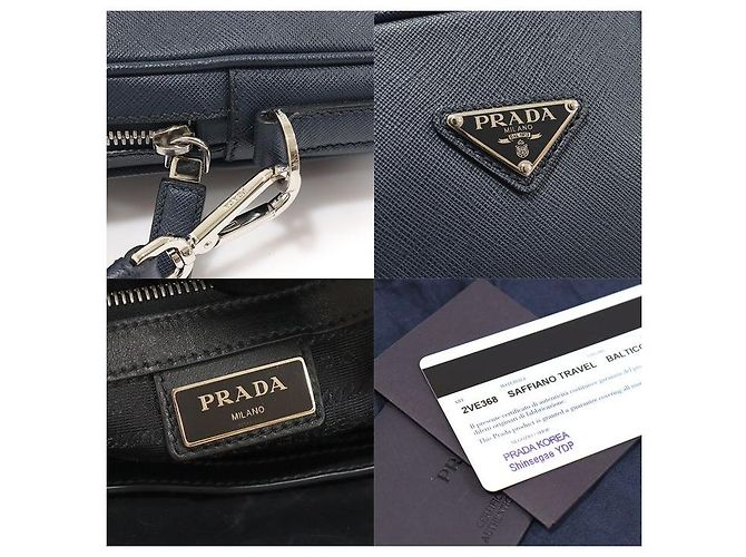 Prada Navy Saffiano Leather Workbag Briefcase Blue - view 7