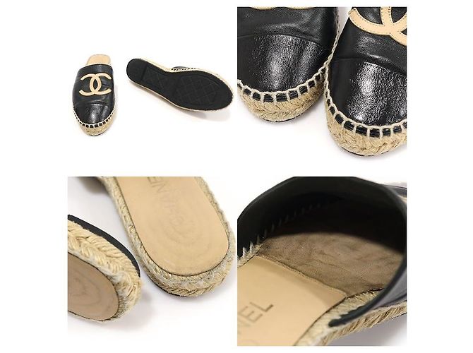 Chanel Mule espadrille da donna in agnello e vitello lucido bicolore nero e beige Marrone - vista 7