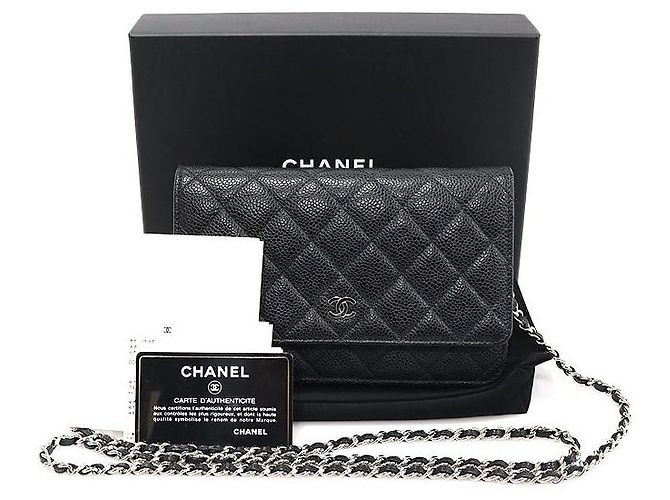 Chanel Borsa a tracolla Black Caviar Silver CC Logo WOC Classic Chain Wallet Crossbody Series Nero - vista 2