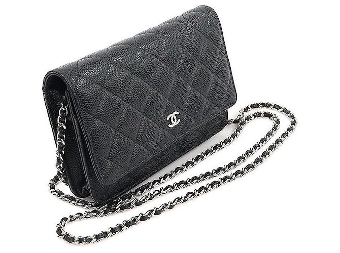 Chanel Borsa a tracolla Black Caviar Silver CC Logo WOC Classic Chain Wallet Crossbody Series Nero - vista 3