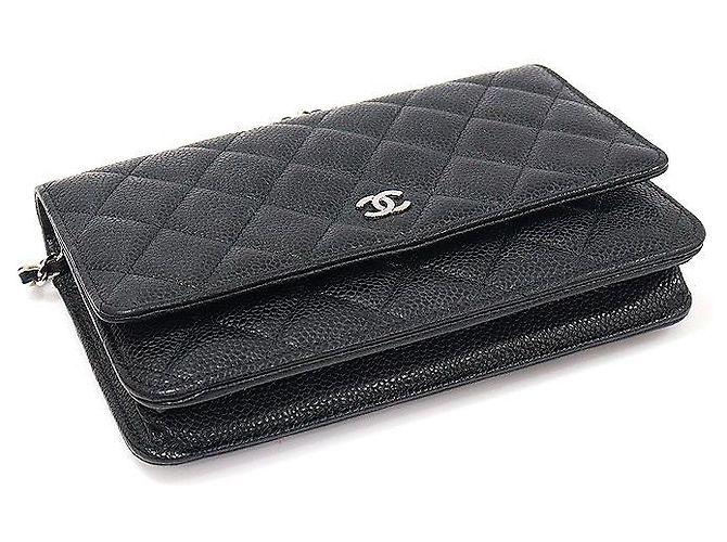 Chanel Borsa a tracolla Black Caviar Silver CC Logo WOC Classic Chain Wallet Crossbody Series Nero - vista 5