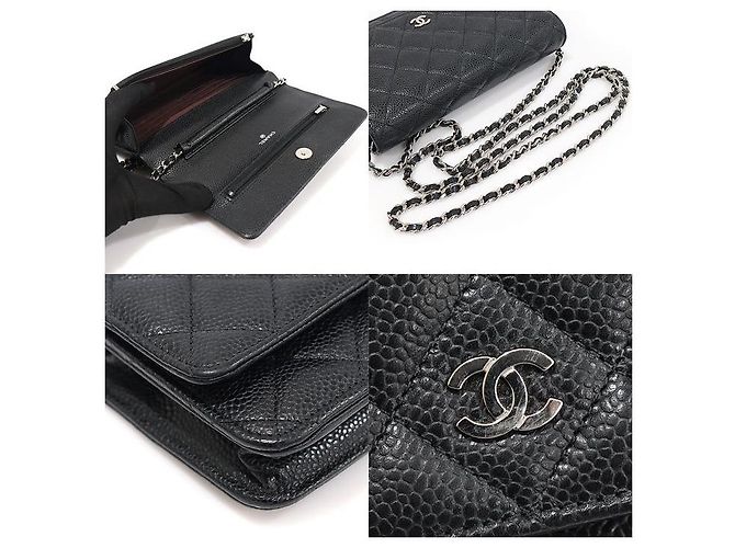 Chanel Borsa a tracolla Black Caviar Silver CC Logo WOC Classic Chain Wallet Crossbody Series Nero - vista 6