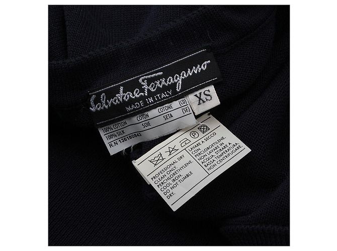 Salvatore Ferragamo Strickjacke aus Baumwolle mit Seidenbesatz Blau - Ansicht 3