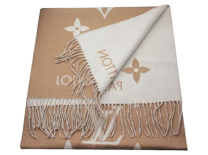 Louis Vuitton Beiger Kaschmir-Schal mit Fransen Braun - Ansicht 2