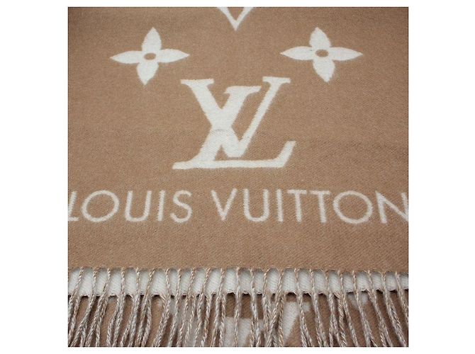 Louis Vuitton Beiger Kaschmir-Schal mit Fransen Braun - Ansicht 4