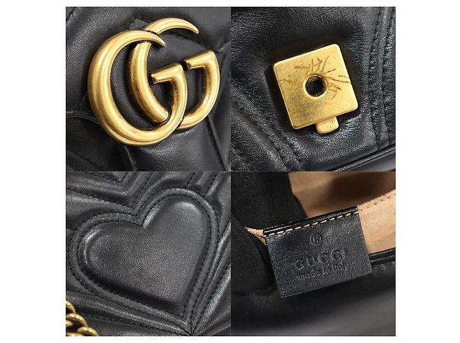 Gucci Mini borsa a tracolla con catena GG Marmont in pelle matelassé chevron nera Nero - vista 2