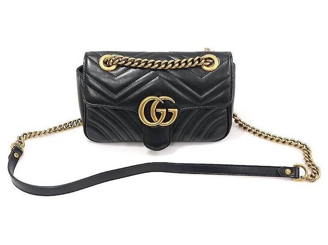Gucci Mini borsa a tracolla con catena GG Marmont in pelle matelassé chevron nera Nero - vista 3