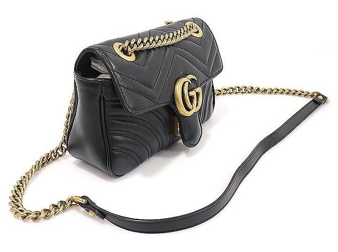 Gucci Mini borsa a tracolla con catena GG Marmont in pelle matelassé chevron nera Nero - vista 4