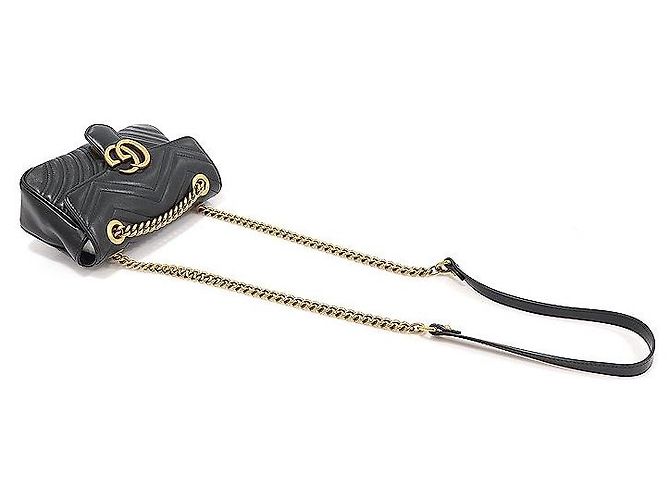 Gucci Mini borsa a tracolla con catena GG Marmont in pelle matelassé chevron nera Nero - vista 5