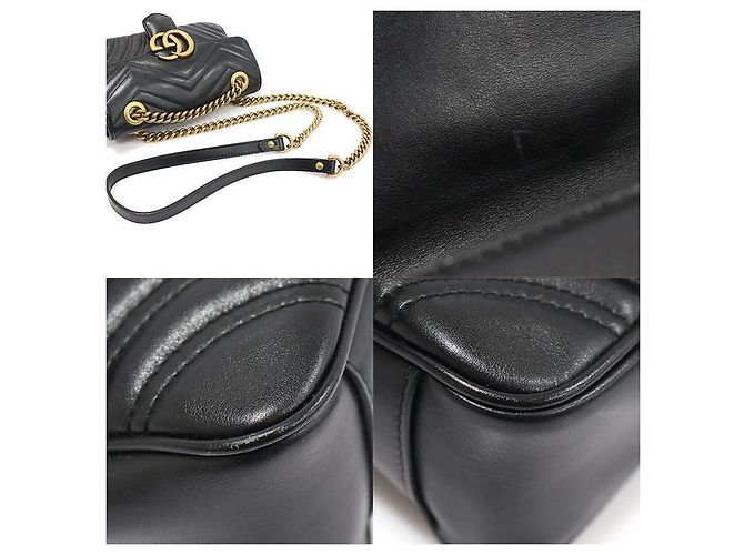 Gucci Mini borsa a tracolla con catena GG Marmont in pelle matelassé chevron nera Nero - vista 8