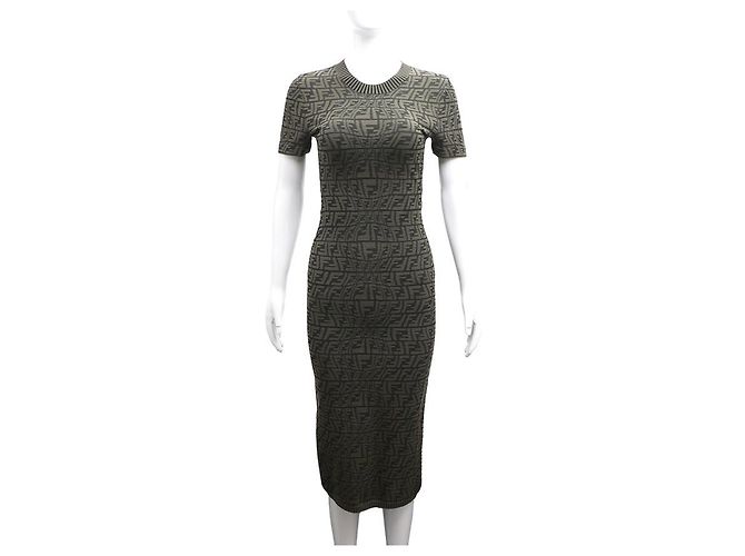 Fendi Vestido de punto Juka de manga corta FF Castaño - vista 10