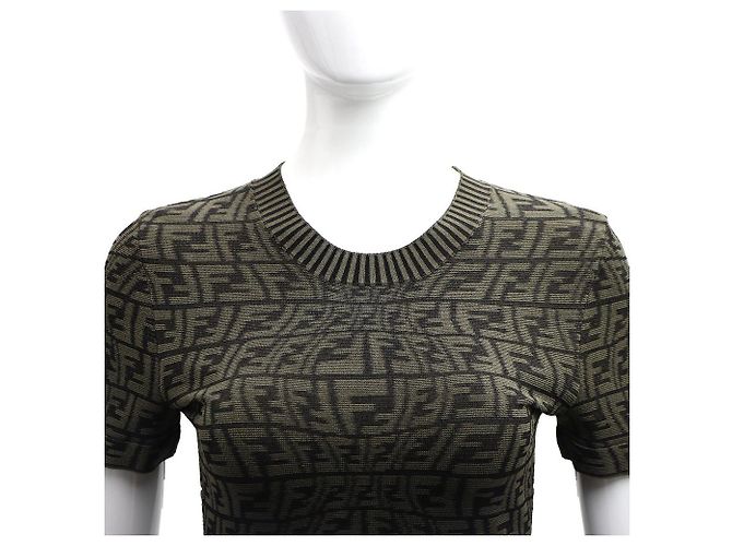 Fendi Vestido de punto Juka de manga corta FF Castaño - vista 2