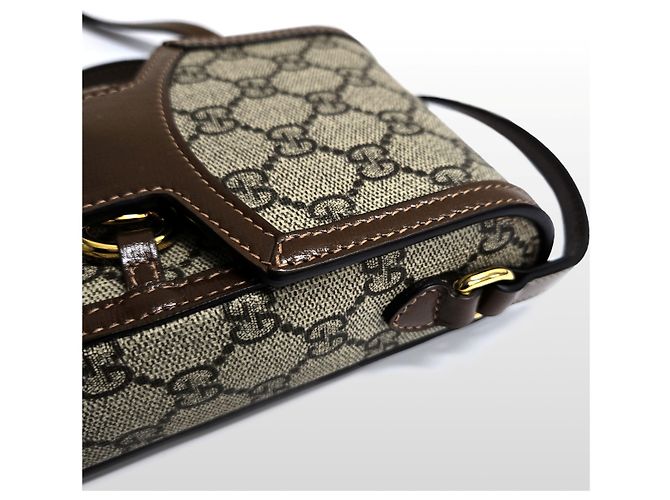 Gucci Borsa a tracolla in tela GG Supreme con morsetto marrone - vista 13
