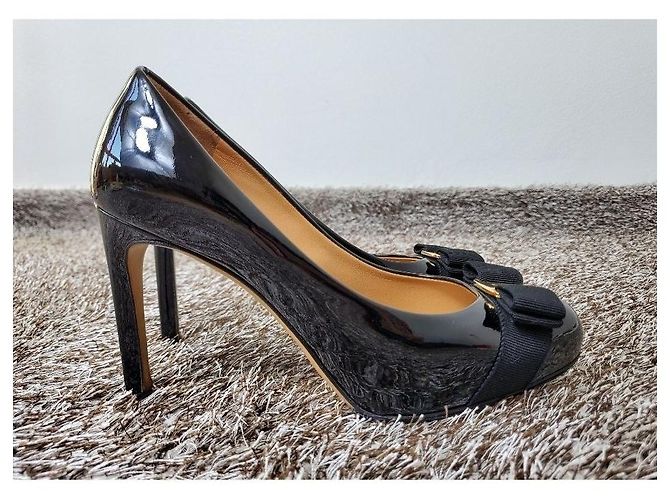 Salvatore Ferragamo Décolleté Pimpa Gold Ribbon Black Nero - vista 7