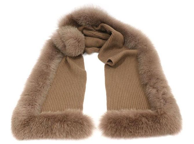 Dior Sciarpa a mantella con cappuccio in cashmere e pelliccia di volpe marrone - vista 6
