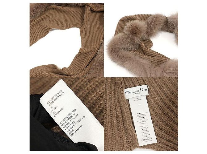 Dior Sciarpa a mantella con cappuccio in cashmere e pelliccia di volpe marrone - vista 7