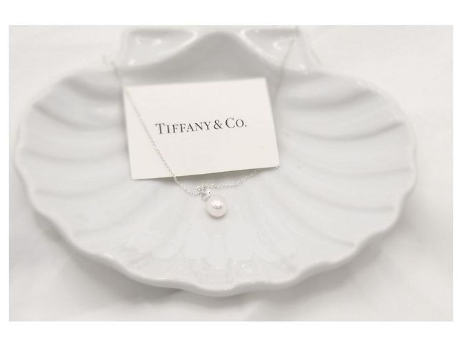 Tiffany & Co Olivenblatt-Perlenanhänger-Halskette (Silberne Süßwasserperle) - Ansicht 11