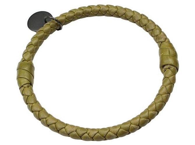 Bottega Veneta Bracciale in pelle intrecciata verde oliva - vista 2