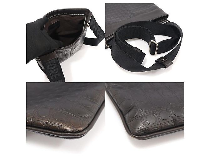 Salvatore Ferragamo Bolsa transversal de couro de bezerro granulado marrom escuro com Gancini - vista 5