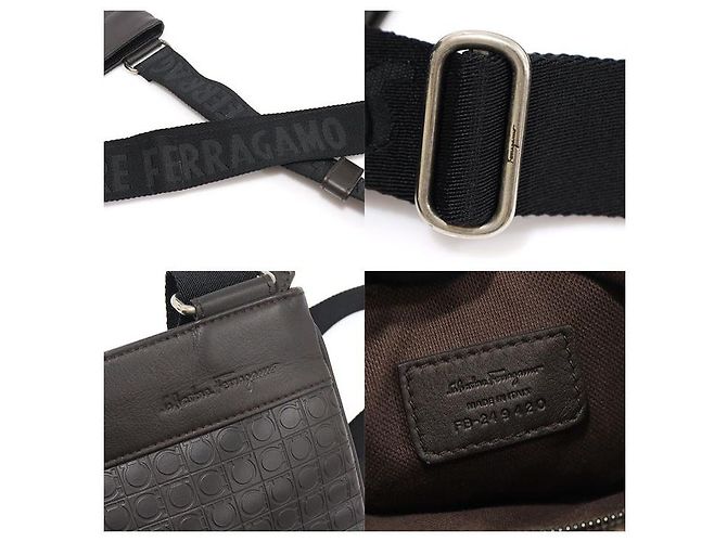 Salvatore Ferragamo Bolsa transversal de couro de bezerro granulado marrom escuro com Gancini - vista 7