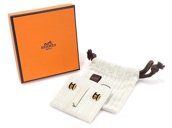 Hermès Mini pendientes Pop en negro y dorado - vista 2