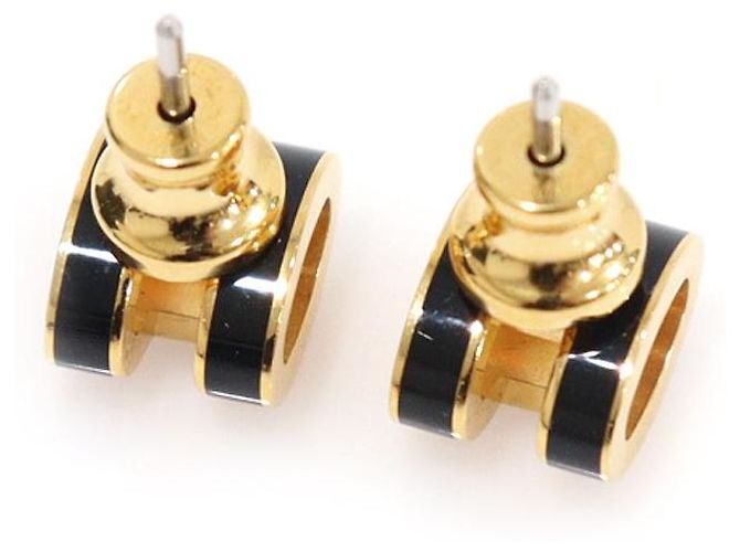 Hermès Mini pendientes Pop en negro y dorado - vista 5