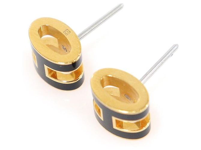 Hermès Mini pendientes Pop en negro y dorado - vista 6