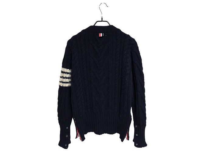 Thom Browne Mohair-Aran-Strickjacke mit Zopfmuster Blau - Ansicht 2