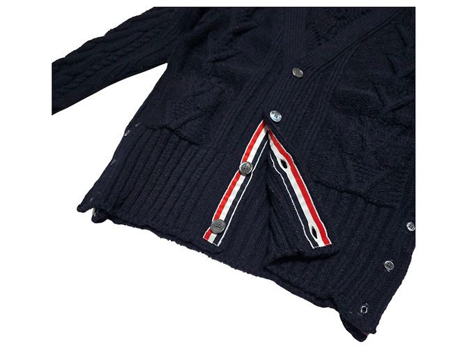 Thom Browne Mohair-Aran-Strickjacke mit Zopfmuster Blau - Ansicht 5