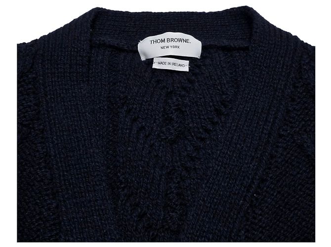 Thom Browne Mohair-Aran-Strickjacke mit Zopfmuster Blau - Ansicht 6