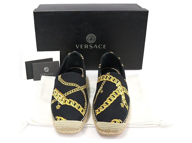 Versace Espadrilles slip-on in tela nera con stampa a catena La Greca Nero - vista 2