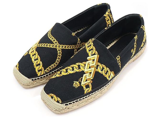 Versace Espadrilles slip-on in tela nera con stampa a catena La Greca Nero - vista 3