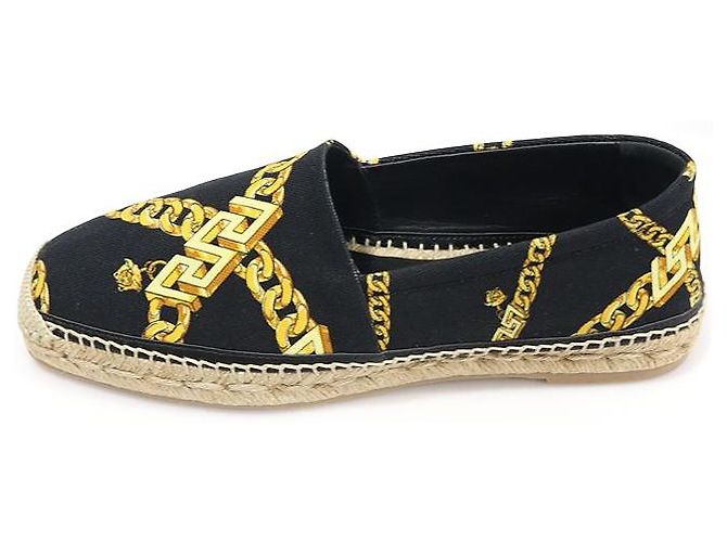Versace Espadrilles slip-on in tela nera con stampa a catena La Greca Nero - vista 4