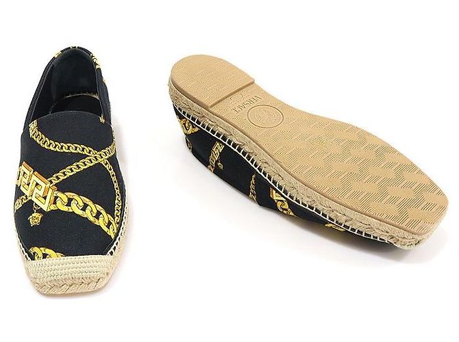 Versace Espadrilles slip-on in tela nera con stampa a catena La Greca Nero - vista 6