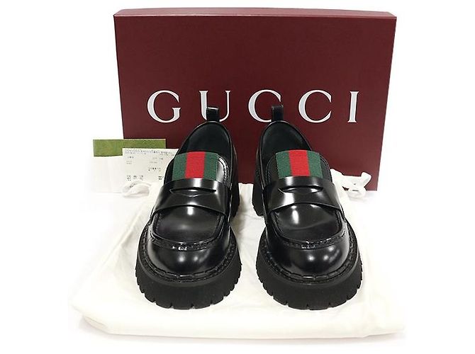 Gucci Mocassini WEB Platform in pelle di vitello lucida nera da donna Nero - vista 2