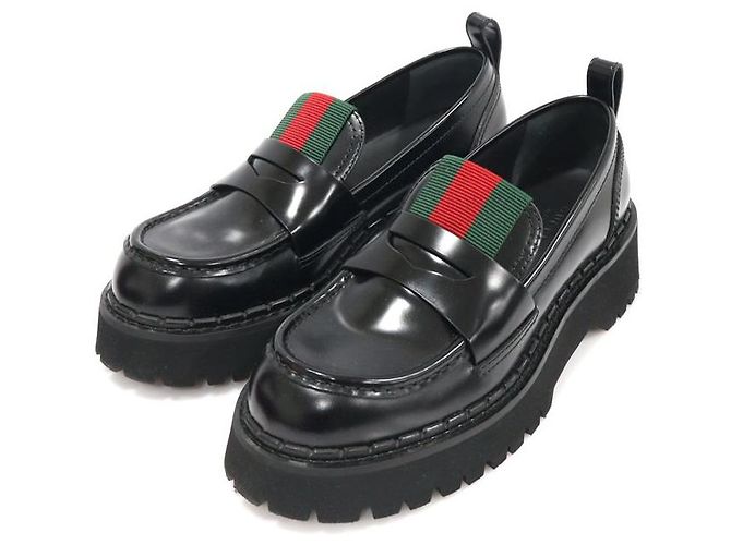 Gucci Mocassini WEB Platform in pelle di vitello lucida nera da donna Nero - vista 3
