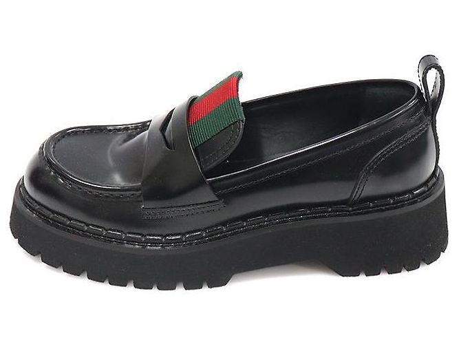 Gucci Mocassini WEB Platform in pelle di vitello lucida nera da donna Nero - vista 4