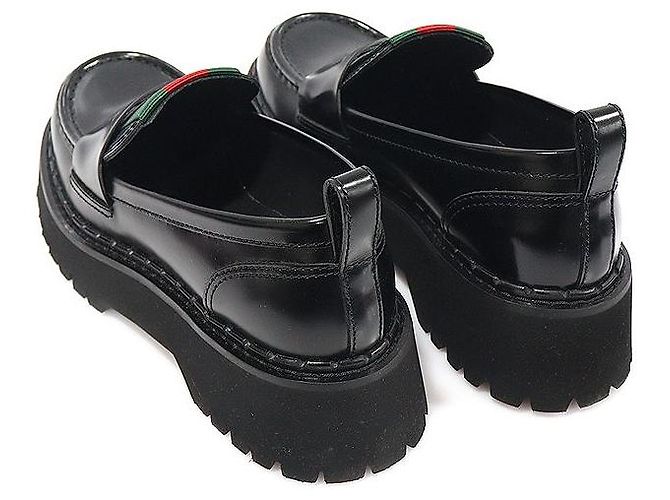 Gucci Mocassini WEB Platform in pelle di vitello lucida nera da donna Nero - vista 5