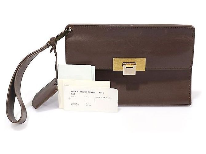 Balenciaga Clutch LE DIX in pelle di vitello marrone con tracolla - vista 2