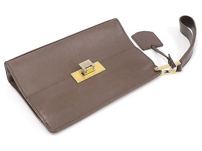 Balenciaga Clutch LE DIX in pelle di vitello marrone con tracolla - vista 4
