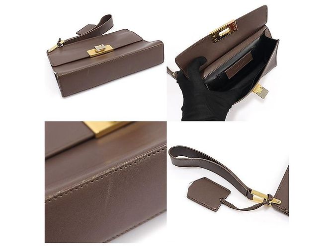 Balenciaga Clutch LE DIX in pelle di vitello marrone con tracolla - vista 5