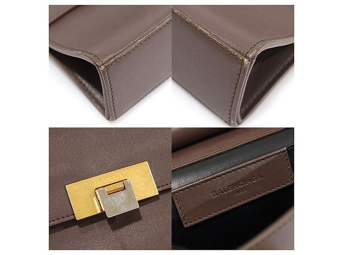 Balenciaga Clutch LE DIX in pelle di vitello marrone con tracolla - vista 7