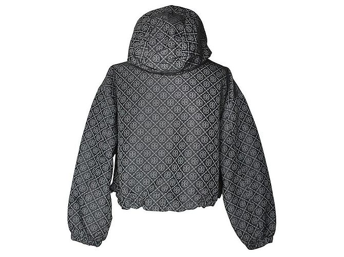 Tory Burch Kurze Kapuzenjacke mit Logo-Muster in Anthrazitgrau Braun - Ansicht 2