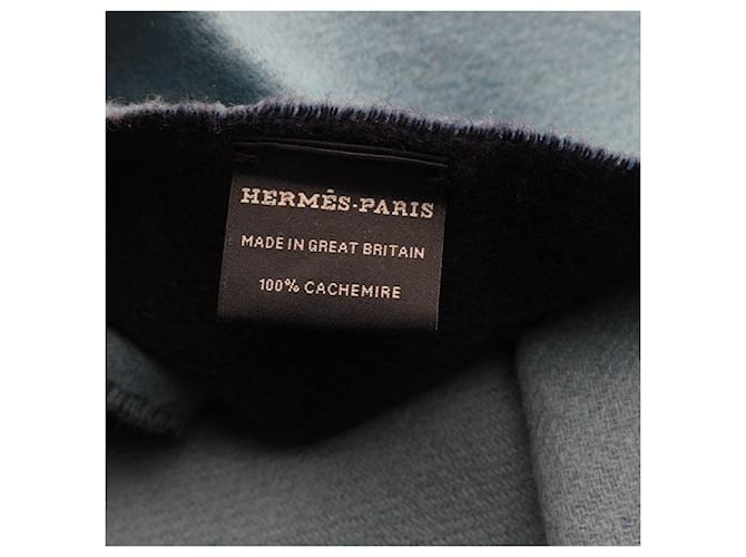 Hermès Stola in cashmere bicolore Blu - vista 3
