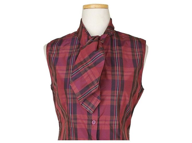 Moschino Top sin mangas con volantes y estampado de cuadros morado Roja - vista 6
