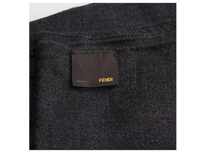 Fendi Sciarpa in lana grigia con logo FF Marrone - vista 3