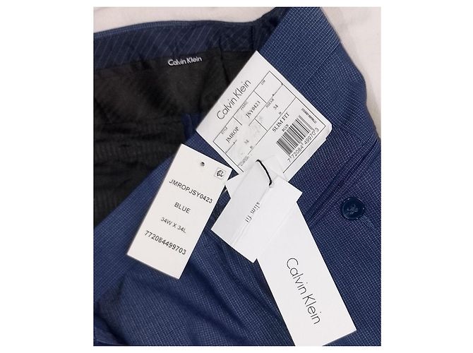 Calvin Klein Pantaloni eleganti Slim Fit a righe blu - vista 6
