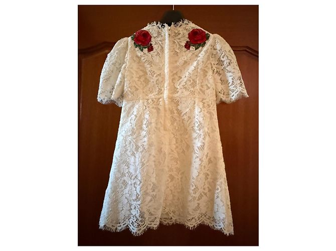Dolce & Gabbana Robe en dentelle blanche brodée roses Rouge - vue 16