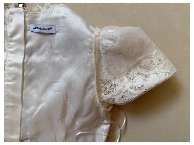 Dolce & Gabbana Robe en dentelle blanche brodée roses Rouge - vue 17